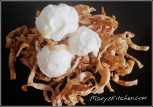 Honey noodles / darsaan topped with vaniila ice cream 