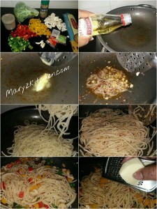 Stir fried spaghetti with veges